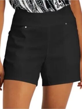 INC International Concepts Macys Black Pull-On Flat Front Black Shorts size 10
